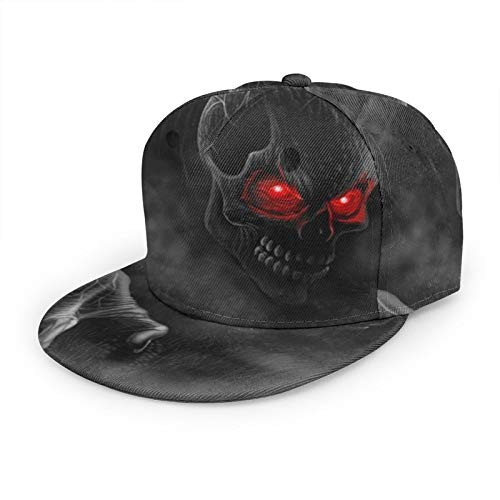 Adults Teens Snapback Flat Bill Brim Cap- Red Eyes Cool Skull Skeleton- Cool Hip Hop Hat Trucker Sun Hat Breathable Adjustable Baseball Caps