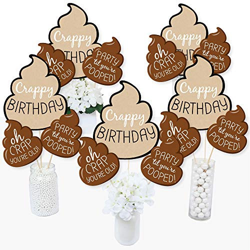 Big Dot of Happiness Oh Crap- You're Old - Poop Birthday Party Centerpiece Sticks - Table Toppers - Set of 15