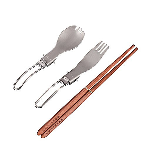 Alocs Camping Cutlery Set Foldable Spork + Foldable Fork + Foldable Rosewood Chopsticks 3 in 1 (TW-106S)