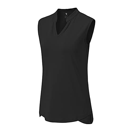 BASUDAM Women's Golf Polo Shirts V-Neck Sleeveless Collarless Tennis Athletic Shirts Quick Dry Black XXL