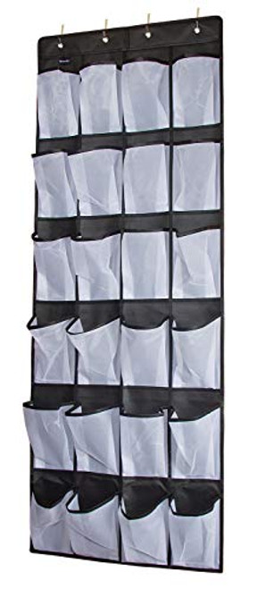 Wisorder Over The Door Shoe Organizer, Clear Hanging Shoe Rack, Fabric Closet Shoe Organizer Storage Bag, 24 Large Mesh Pockets Door Shoe Holder - Black Wisorder Over The Door Shoe Organizer, Clear Hanging Shoe Rack, Fabric Closet Shoe Organizer Storage Bag, 24 Large Mesh Pockets Door Shoe Holder - Black
