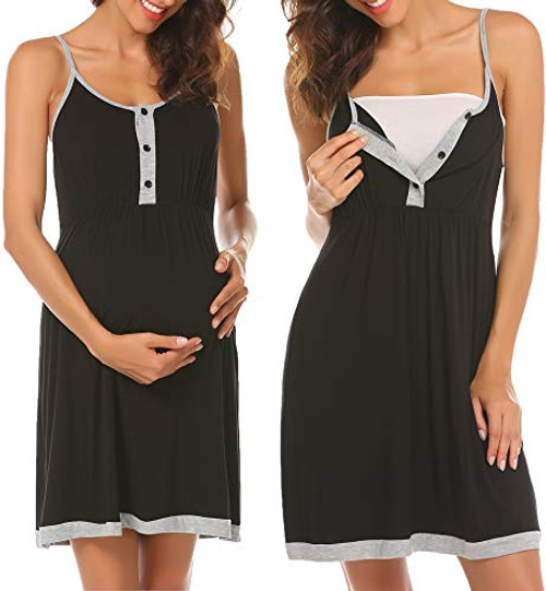 Ekouaer Womens Delivery/Labor/Maternity/Nursing Nightgown Pregnancy Gown Breastfeeding Dress Black Ekouaer Womens Delivery/Labor/Maternity/Nursing Nightgown Pregnancy Gown Breastfeeding Dress Black