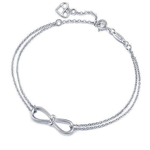 Infinity Bracelet 925 Sterling Silver Bracelet Endless Love Charm Womens Adjustable Double Chains Girls Jewelry Gift for Mother's Day AmorAime -infinity knot-