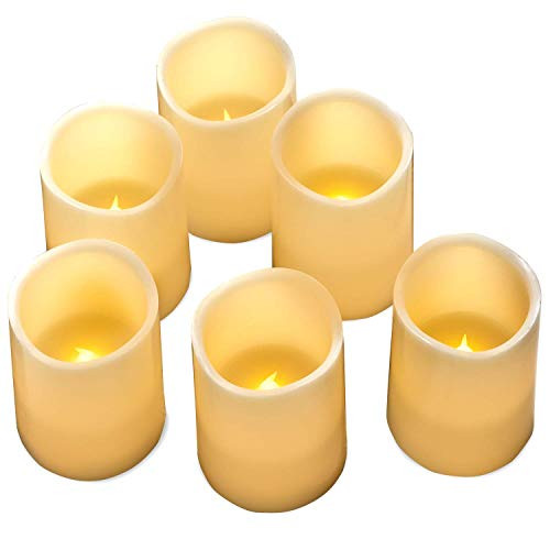 Hayley Cherie - Real Wax Flameless Candles with Timer -Set of 6- - Ivory LED Candles 3 Wide x 4 Tall - Flickering Amber Flame - Battery Operated Pillar Candles - Large Unscented