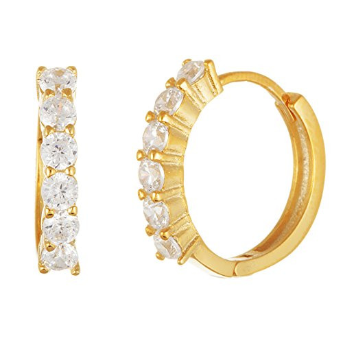 MIA SARINE Yellow Gold Plated Sterling Silver Cubic Zirconia Huggie Hoop Bridal Earrings for Women -Yellow-