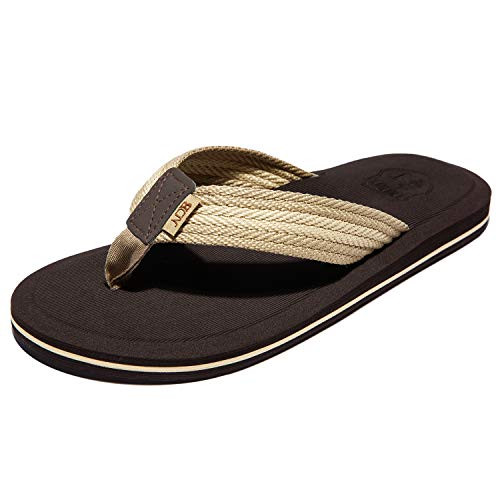 NeedBo NDB Men's Flip-Flops Classical Thongs Sandals Comfortable Slippers for Beach -9 D -M- US- Beige/Brown-
