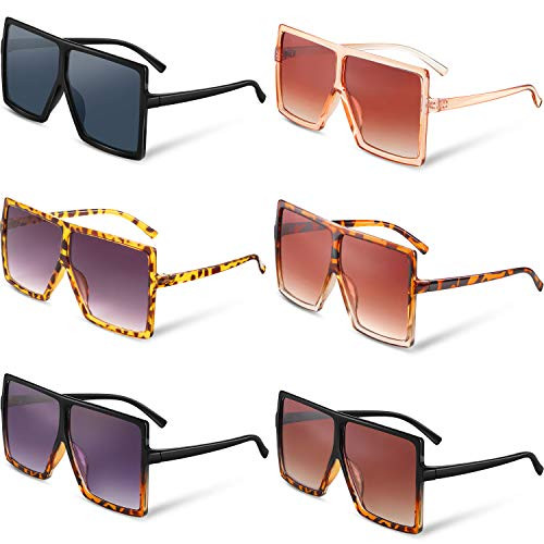 6 Pieces Oversized Square Sunglasses Flat Top Fashion Shades Oversize Sunglasses -Multi-color-