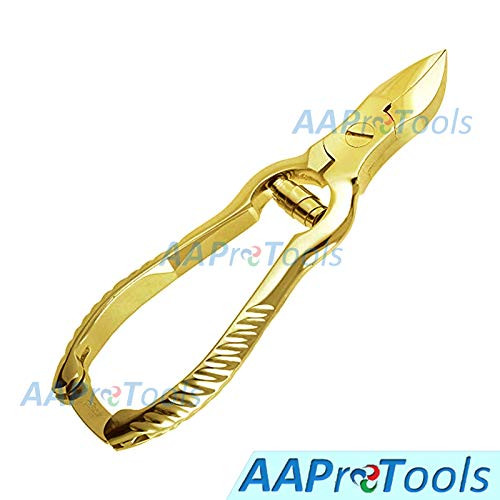 AAProTools Gold Toenail Nipper/Clippers-Thick ToeNail Nipper-Clipper-Ingrown ToeNail Nippers-Concave Jaw-Lap Join Barrel Spring Sharp Blades Made of High German Grade Stainless Steel