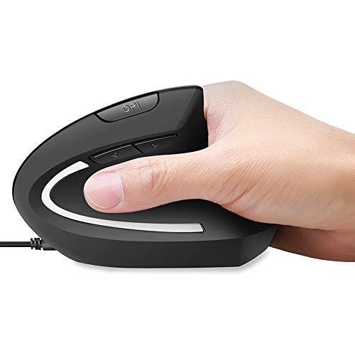 (Upgraded Version) Wired Vertical Mouse, AUTLEY Optical Ergonomic Mouse with 4 Adjustable DPI 1000/1600 / 2400/3200, 7-Color Breathing Light