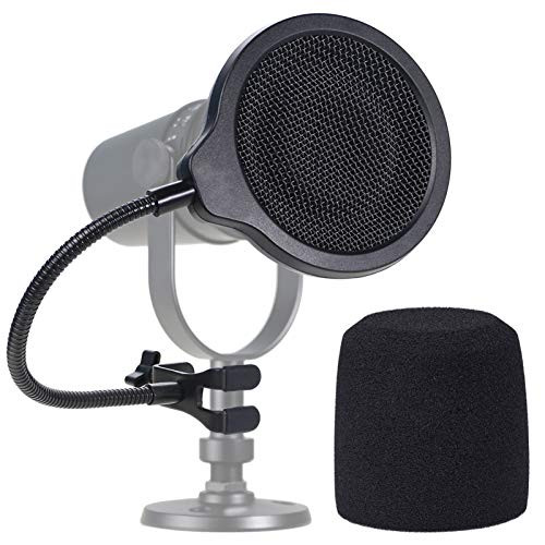Shure MV7 Pop Filter - Mic Foam with Flexible 360 Gooseneck Clip Mic Mask Shield Compatibile with Shure MV7 Microphone to Blocks Out Plosives by YOUSHARES