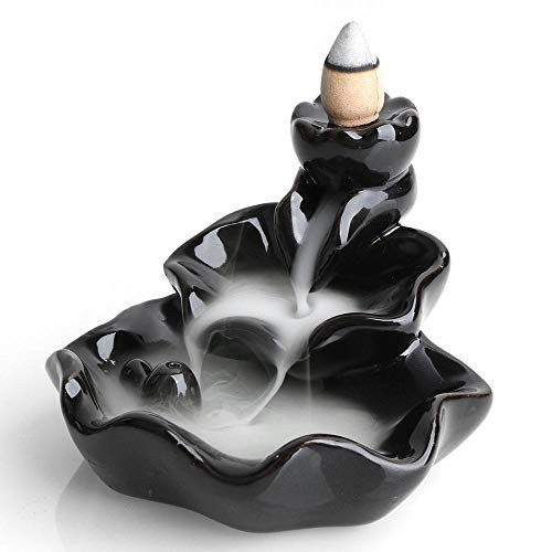Dreamys Porcelain Lotus Pond Censer Ceramic Glaze Incense Smoke Cone Burner Backflow Censer Tower Holder + 10pcs Free Incense Cones
