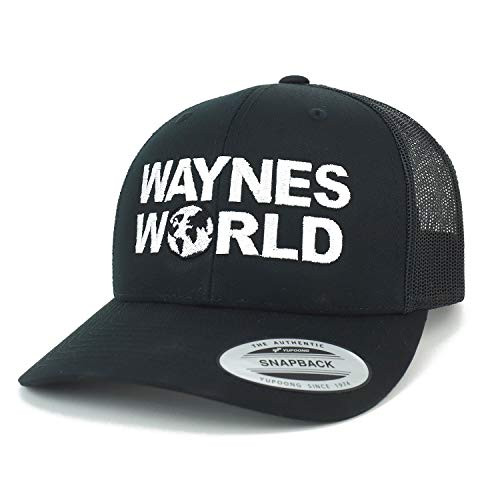 Armycrew Flexfit Oversize XXL Wayne's World Embroidered Retro Trucker Mesh Cap - Black - 2XL