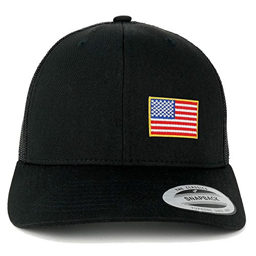 Armycrew Flexfit Oversize XXL Small Side USA Flag Patch Retro Trucker Mesh Cap - Black - 2XL
