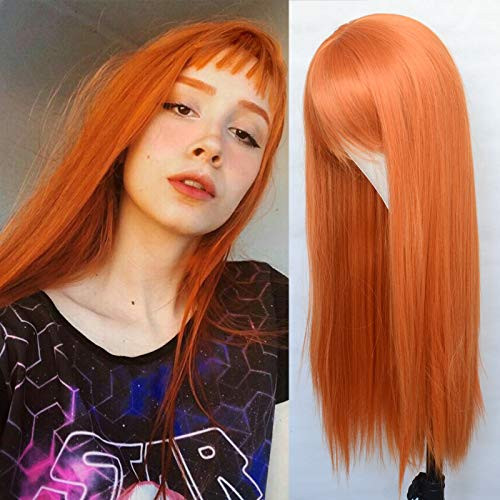 Luwigs Orange Color Synthetic Wigs with Bangs Long Straight Hair Replacement Wigs 22 inch Natural Looking No Lace Wigs with Bangs for Women Luwigs Orange Color Synthetic Wigs with Bangs Long Straight Hair Replacement Wigs 22 inch Natural Looking No Lace Wigs with Bangs for Women
