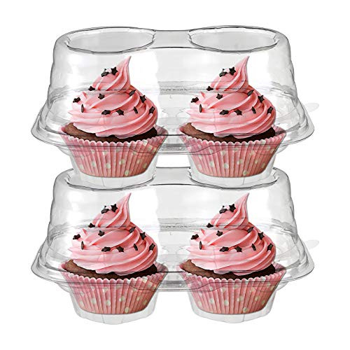 Bekith 60 Count 2-Compartment Plastic Cupcake Containers Disposable with Connected Airtight Lid- Clear Stackable Deep Dome Cupcake Carrier Holder Box for Cupcakes- Muffins- BPA Free