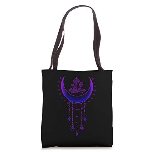Witchy Goth Crescent Moon Crystals Tote Bag