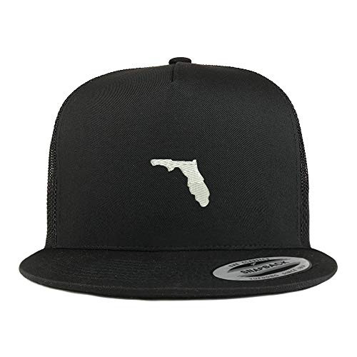 Trendy Apparel Shop Flexfit XXL Florida State Embroidered 5 Panel Flatbill Trucker Mesh Cap - Black