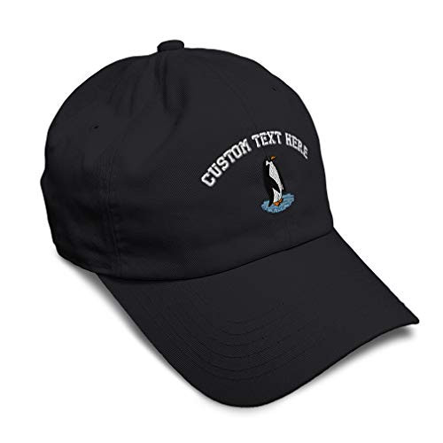 Custom Soft Baseball Cap Penguin B Embroidery Animals Ocean  and  Sea Life Twill Cotton Dad Hats for Men Women Buckle Closure Black Personalized Text Here