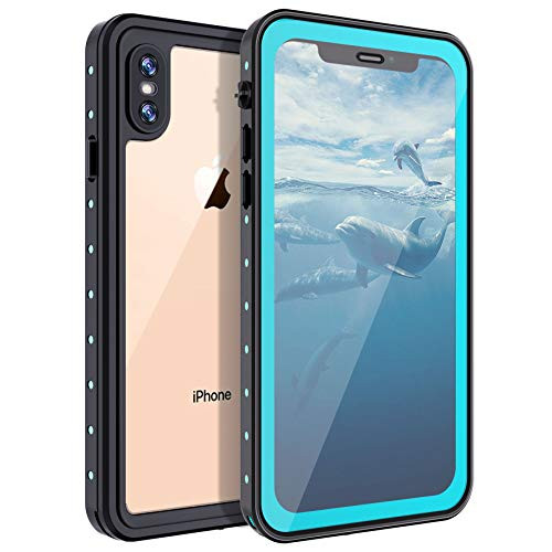 Casetego Compatible iPhone Xs Max Waterproof Case,Underwater Cover Full Body Protective Snowproof Dirtproof Shockproof IP68 Certified Waterproof Case for Apple iPhone Xs Max 6.5",Blue/Clear