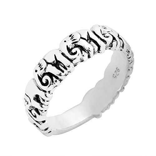 AeraVida Elephant Parade Line Up Band .925 Sterling Silver Ring-10