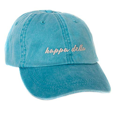 Kappa Delta -N- Sorority Baseball Hat Cap Cursive Name Font Adjustable Leather Strap KD -Bright Blue - N-