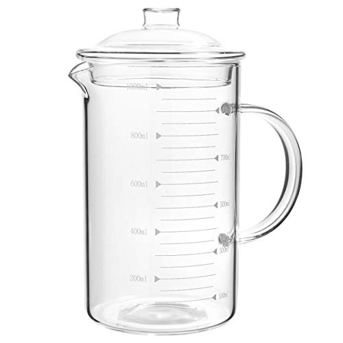 Hemoton Large Glass Pitcher- 1000ml Glass Pitcher Kettle with Lid and Scale- Heat Resistant Hot Cold Water Carafe Water Jug- for Juice Beverage Jar Ice Tea Kettle