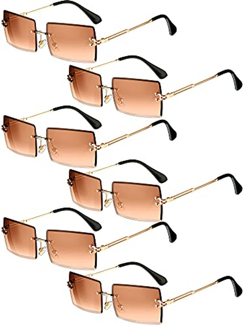 6 Pairs Rimless Rectangle Sunglasses Frameless Square Glasses Candy Color Unisex Glasses Eyewear for Women Men -Brown-