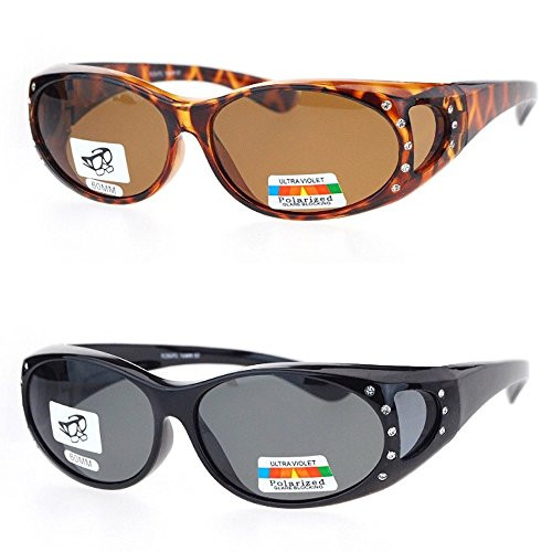 2 Pair Polarized Rhinestone Fit Over Wear Over Reading Glasses Sunglasses- RS2866POL-Black/Tortoise