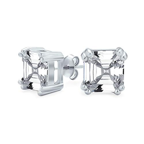 2CT Solitaire Square Asscher Cut CZ Prong Set Cubic Zirconia Stud Earrings For Women 925 Sterling Silver