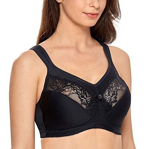 DELIMIRA Women's Wireless Minimizer Support Unlined Full Coverage Plus Size Bra Black 44D