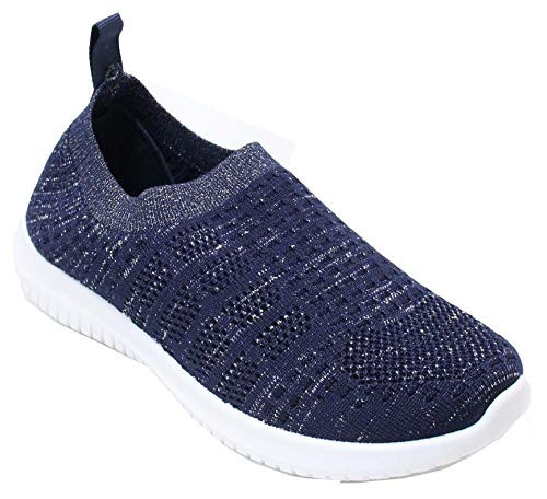 Women's Classic Comfort Causal Sneaker Cushion Breathable Mesh Knit Lightweight Walking Slip on Shoes Fashion -Navy- 11-