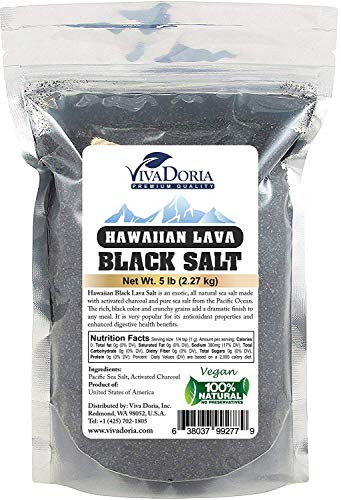 Viva Doria Hawaiian Black Lava Sea Salt- Medium Grain- Lava Salt- 5 lb -2.27 Kg-