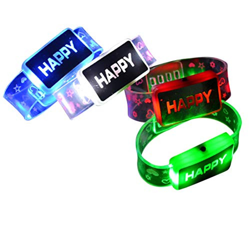 Mammoth Sales LED Light Up Flashing I'm Happy Bracelets Wristbands -12 PC-