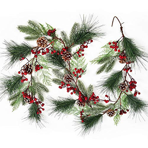 Lvydec Christmas Pine Garland Decoration- 6ft Greenery Christmas Garland with Red Berry Pine Cones Faux Spruce Branch and Pine Needles for Holiday Mantel Fireplace Table Centerpiece Lvydec Christmas Pine Garland Decoration- 6ft Greenery Christmas Garland with Red Berry Pine Cones Faux Spruce Branch and Pine Needles for Holiday Mantel Fireplace Table Centerpiece