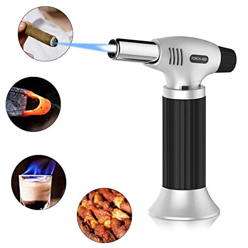 Blow Torch, Kitchen Blow Torch Lighter Butane Culinary Torch Chef Cooking with Safety Lock and Adjustable Flame Lighter for DIY, Creme Brulee,BBQ,Camping and Cooking, Butane Gas Not Included