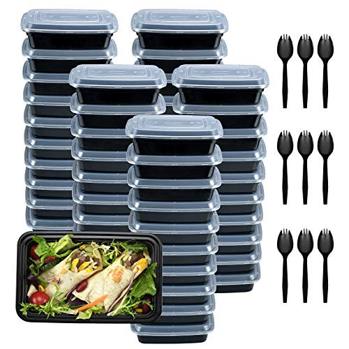 Plastic Meal Prep Containers 28oz 50 Pack- Food Storage Containers with Lids Airtight- Food Prep Containers for Freezer- Reusable Bento Lunch Box Togo Food Box- Disposable Takeout Deli Containers