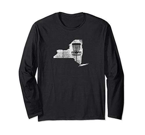 New York Disc Golf State with Basket Distressed Graphic Long Sleeve T-Shirt