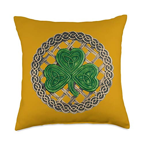 Atteestude Green Shamrock- Celtic Knots With Yellow Background Throw Pillow- 18x18- Multicolor