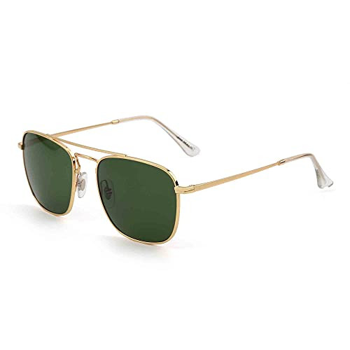 Retro Square Aviator Sunglasses Premium Glass Lens Flat Metal Eyewear Men Women -Gold / Green- Retro Square Aviator Sunglasses Premium Glass Lens Flat Metal Eyewear Men Women -Gold / Green-