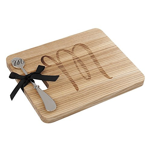 Monogram Wood Cheese Board with Spreader- M - Initial -M-