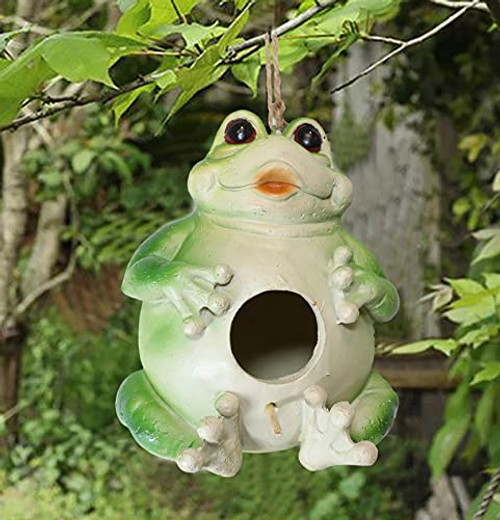 Ebros Whimsical Jumbo Fat Frog Toad Birdhouse Bird Feeder House Branch Hanger with Hanging Ropes Decorative Figurine Bird Feeders for Outside Patio Garden Statue Frogs Toads Amphibian Decor