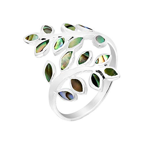 Peaceful Olive Branch Sterling Silver  and  Abalone Shell Inlay Wrap Ring -8-