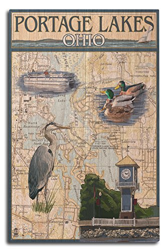 Lantern Press Portage Lakes- Ohio- Nautical Chart -10x15 Wood Wall Sign- Wall Decor Ready to Hang-