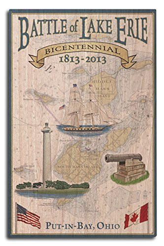 Lantern Press Put-in-Bay- Ohio- Battle of Lake Erie Nautical Chart -10x15 Wood Wall Sign- Wall Decor Ready to Hang-