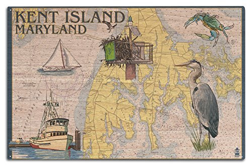 Lantern Press Kent Island- Maryland- Nautical Chart -10x15 Wood Wall Sign- Wall Decor Ready to Hang-