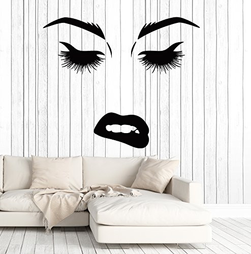 Vinyl Wall Decal Beauty Woman Face Eyes Lips Lashes Stickers Murals Large Decor -ig4690- Purple