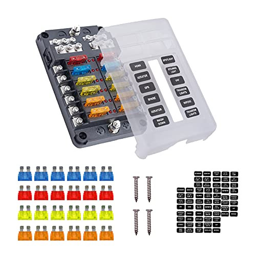 12-Way Fuse Block-Terminal Block with LED Indicator- 12V Junction Block Waterproof Fuse Block-Automotive Fuse Box for Boat Marine Motorcycle Car