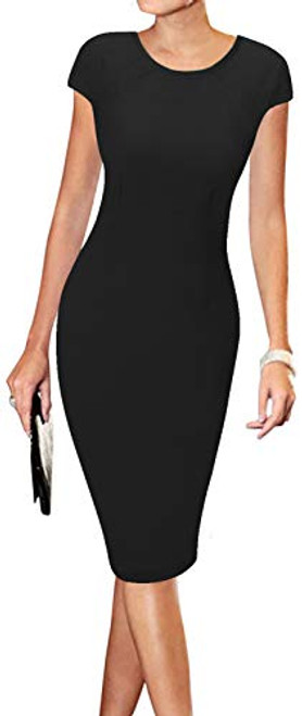 LunaJany Women's Short Sleeve Business Church Work Casual Sheath Midi Dress S 4black