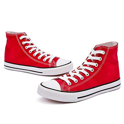 ZGR Womens Canvas Sneakers High Top Lace ups Casual Walking Shoes -US10- red-