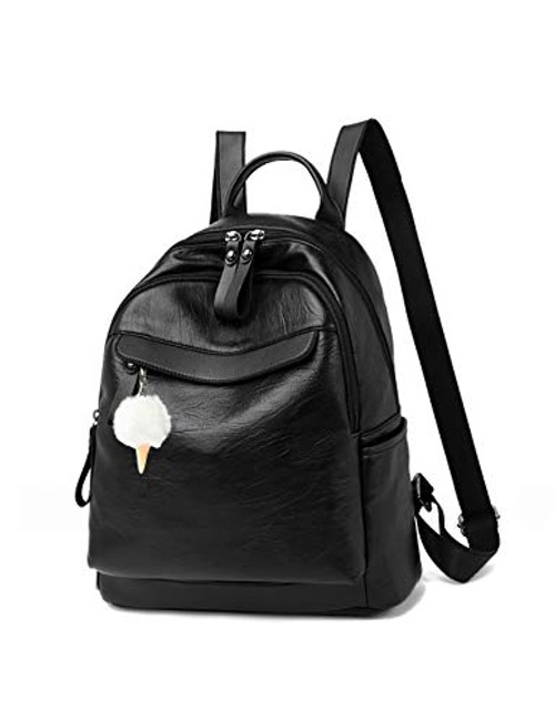 Cute Mini Backpack Purse for Girls Teens Women Purses PU Leather Pom Backpack Shoulder Bag